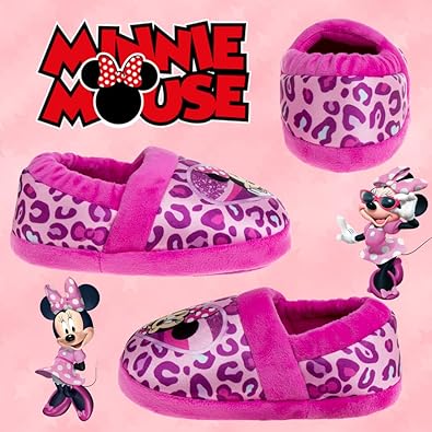 Pantuflas de Minnie Mouse para niñas de Josmo Kids, pantuflas cálidas de felpa para interiores, color fucsia y morado (para bebés y niños pequeños)