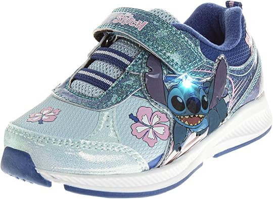 Disney Lilo & Stitch LED Light up Shoes for Kids - Slip on Laceless Lightweight Breathable Tennis Runner Sneakers - Pink Blue Multi (Size Toddler - Little Kids)