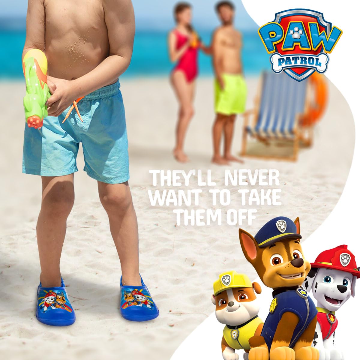 Sandalias de agua tipo zueco para niños Josmo - Sandalias de verano Chase Marshall de Paw Patrol - Zapatos de piscina para niños - Zuecos cerrados con tiras en la parte posterior - Azul (para niños pequeños)