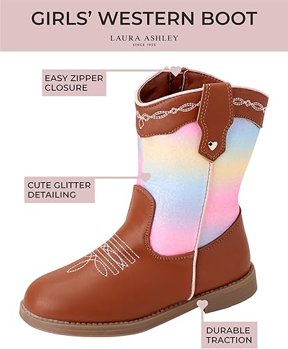 Botas vaqueras para niñas de Laura Ashley: botas vaqueras con purpurina occidental (niña pequeña)