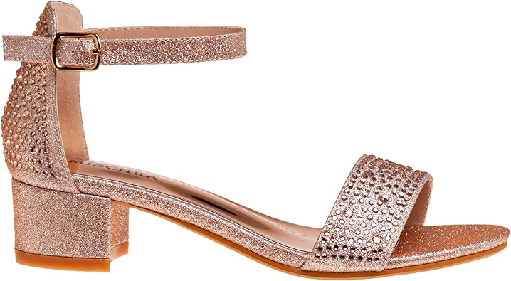 Zapatos de vestir para niñas de Badgley Mischka: sandalias de vestir con tiras en el tobillo y tacón de aguja con diamantes de imitación color arena para niñas, color negro (11 para niños pequeños)