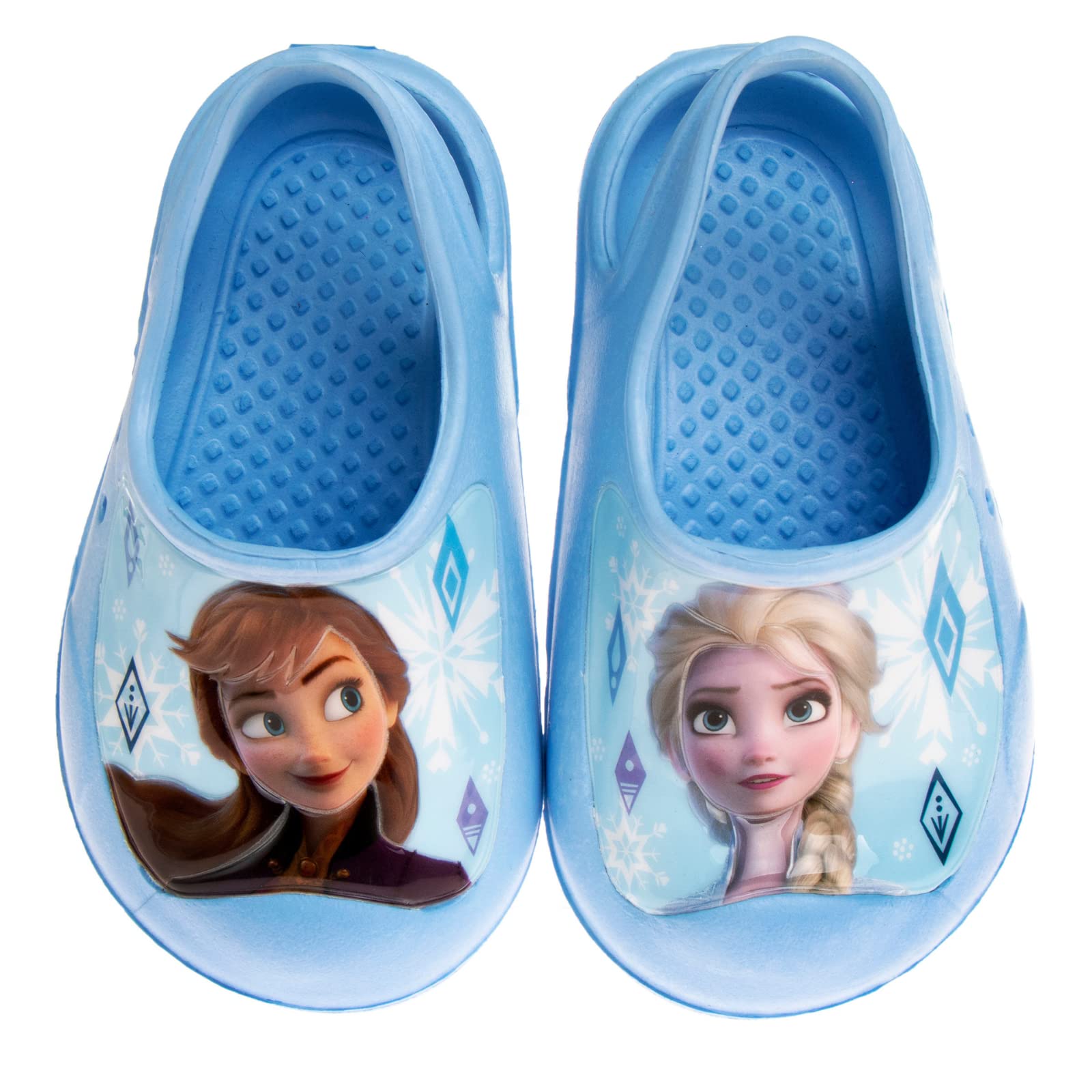 Sandalias de agua tipo zueco para niñas Josmo, sandalias de verano de Frozen Anna y Elsa, zapatos de piscina para niños, zuecos cerrados con tiras en la parte posterior, sin cordones, color azul claro (talla para bebés y niños pequeños)