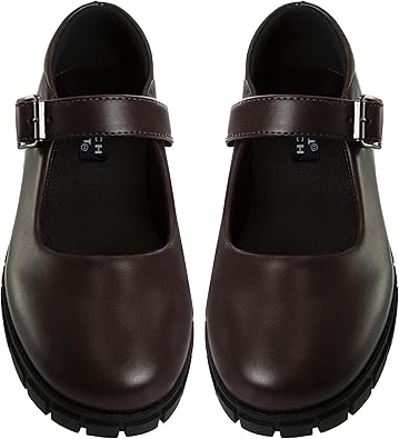 Zapatos Mary Jane con tiras en el tobillo y punta redonda para niñas de French Toast - Zapatos de vestir Oxford con plataforma gruesa Mary Jane - Negro (talla 7 para niñas pequeñas)