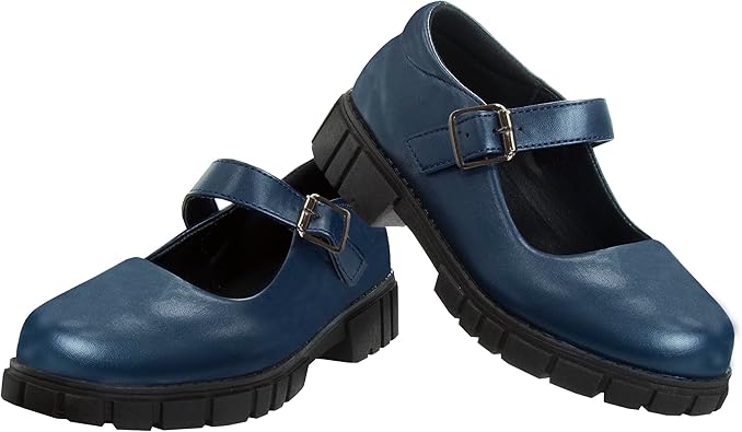 Zapatos Mary Jane con tiras en el tobillo y punta redonda para niñas de French Toast - Zapatos de vestir Oxford con plataforma gruesa Mary Jane - Negro (talla 7 para niñas pequeñas)