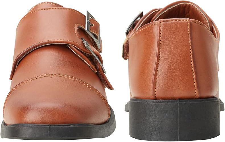 Zapatos de vestir para niño Josmo: mocasines Oxford con puntera con hebilla doble y cierre de velcro (niño pequeño/niño grande), talla 7 para niños pequeños, color negro