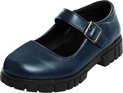 Zapatos Mary Jane con tiras en el tobillo y punta redonda para niñas de French Toast - Zapatos de vestir Oxford con plataforma gruesa Mary Jane - Negro (talla 7 para niñas pequeñas)