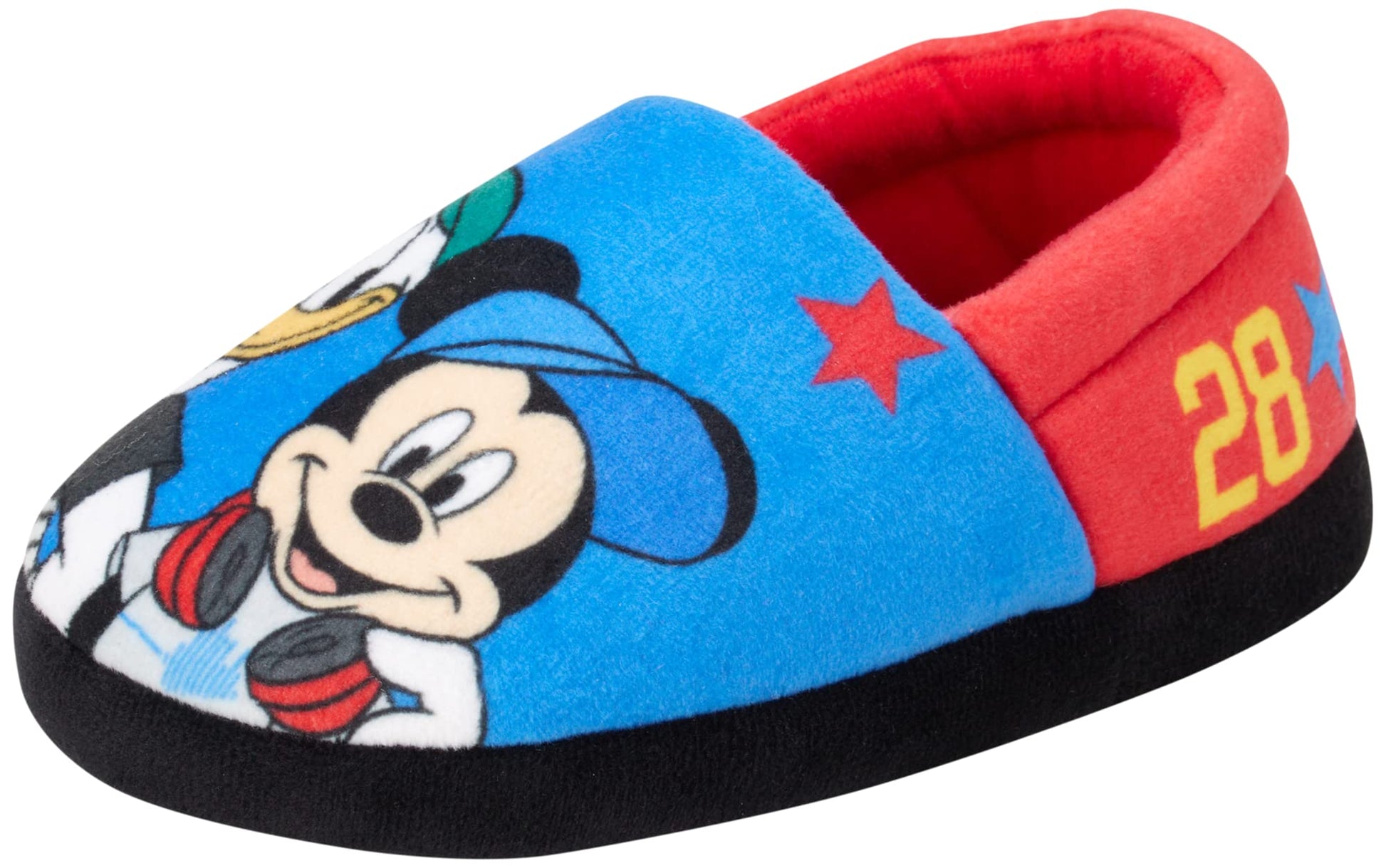 Disney Mickey Mouse Boys Slippers - Plush Lightweight Warm Comfort Soft Aline House Kids Shoes Slippers, (Toddler - Little Kid)