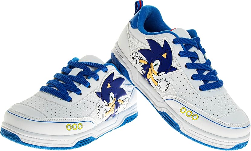 Josmo Kids Sonic The Hedgehog Sneakers - Characters Slip on Lace up Casual Fashion Tennis Boys Shoes - White Blue (Size Toddler - Little Kid)