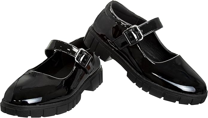 Zapatos Mary Jane con tiras en el tobillo y punta redonda para niñas de French Toast - Zapatos de vestir Oxford con plataforma gruesa Mary Jane - Negro (talla 7 para niñas pequeñas)