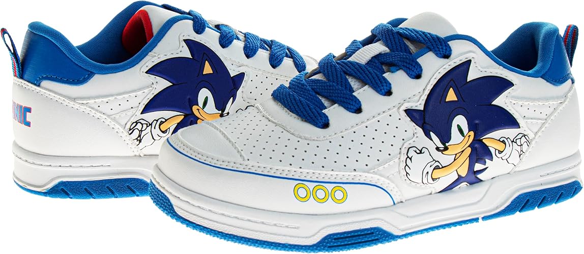 Josmo Kids Sonic The Hedgehog Sneakers - Characters Slip on Lace up Casual Fashion Tennis Boys Shoes - White Blue (Size Toddler - Little Kid)