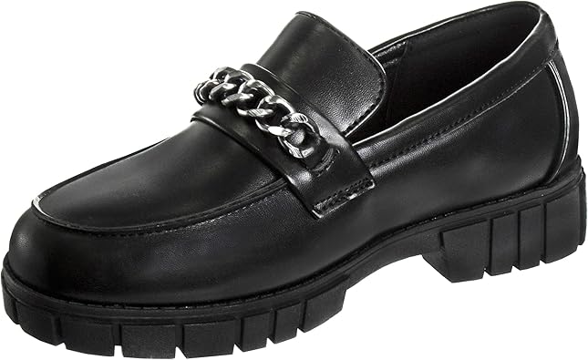 Zapatos Mary Jane con tiras en el tobillo y punta redonda para niñas de French Toast - Zapatos de vestir Oxford con plataforma gruesa Mary Jane - Negro (talla 7 para niñas pequeñas)