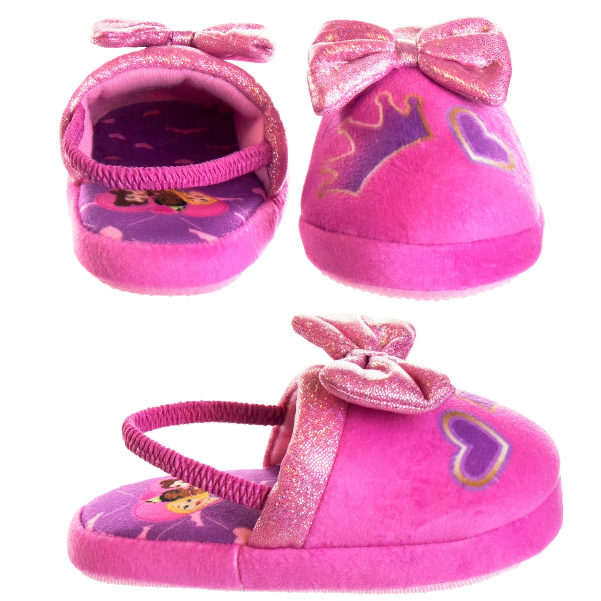 Disney Princess Slippers Cinderella Jasmine Ariel Rapunzel Tianna Belle - Plush Lightweight Warm Comfort Soft Aline Girls toddler House Slipper - Pink Bow (Toddler - Little Kid)