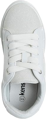 Zapatillas Kensie Girl con cordones antideslizantes - Zapatos casuales de moda de caña baja - Todo blanco (talla 11 para niñas pequeñas)