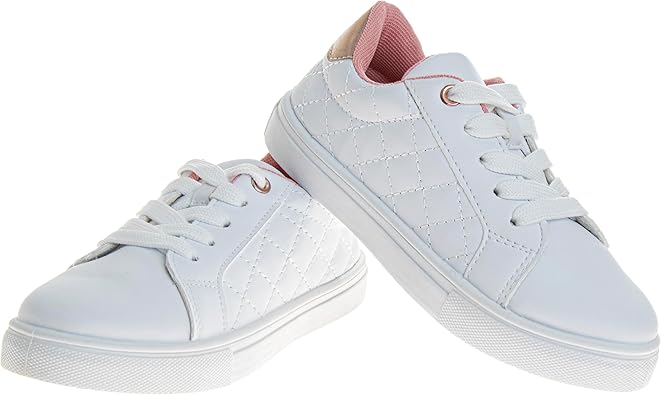 Zapatillas Kensie Girl con cordones antideslizantes - Zapatos casuales de moda de caña baja - Todo blanco (talla 11 para niñas pequeñas)