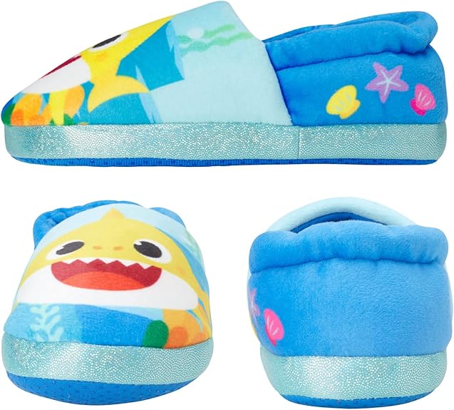 Nickelodeon Toddler Boys' and Girls’ Baby Shark Slippers - Plush Fuzzy Slippers, Non-Skid Sole (Toddler/Kid)