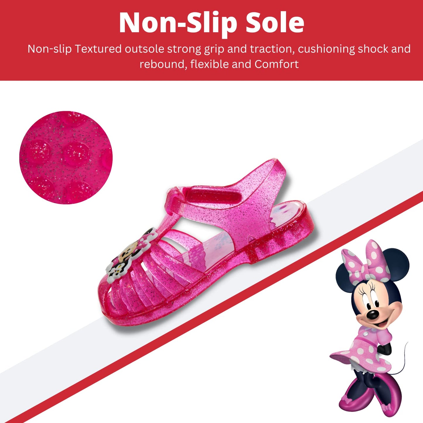 Sandalias de gelatina de Minnie Mouse de Disney: chanclas de verano para playa, sin cordones, con purpurina rosa (para niños pequeños)