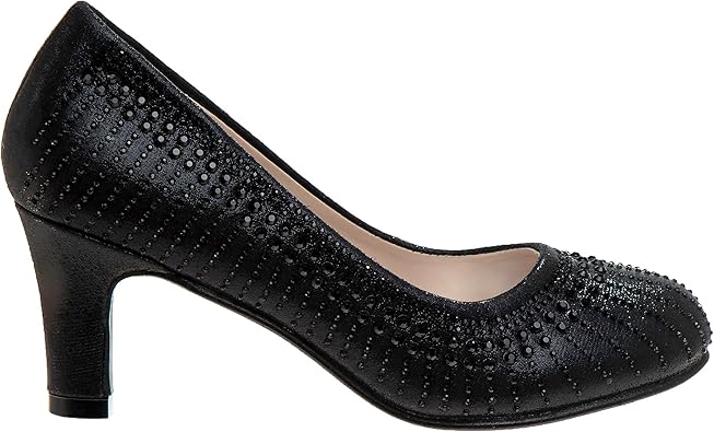 Zapatos de tacón de punta cerrada con lazo de Badgley Mischka: zapatos de vestir de tacón de moda con diamantes de imitación para niñas, color negro (talla 12 para niñas pequeñas)