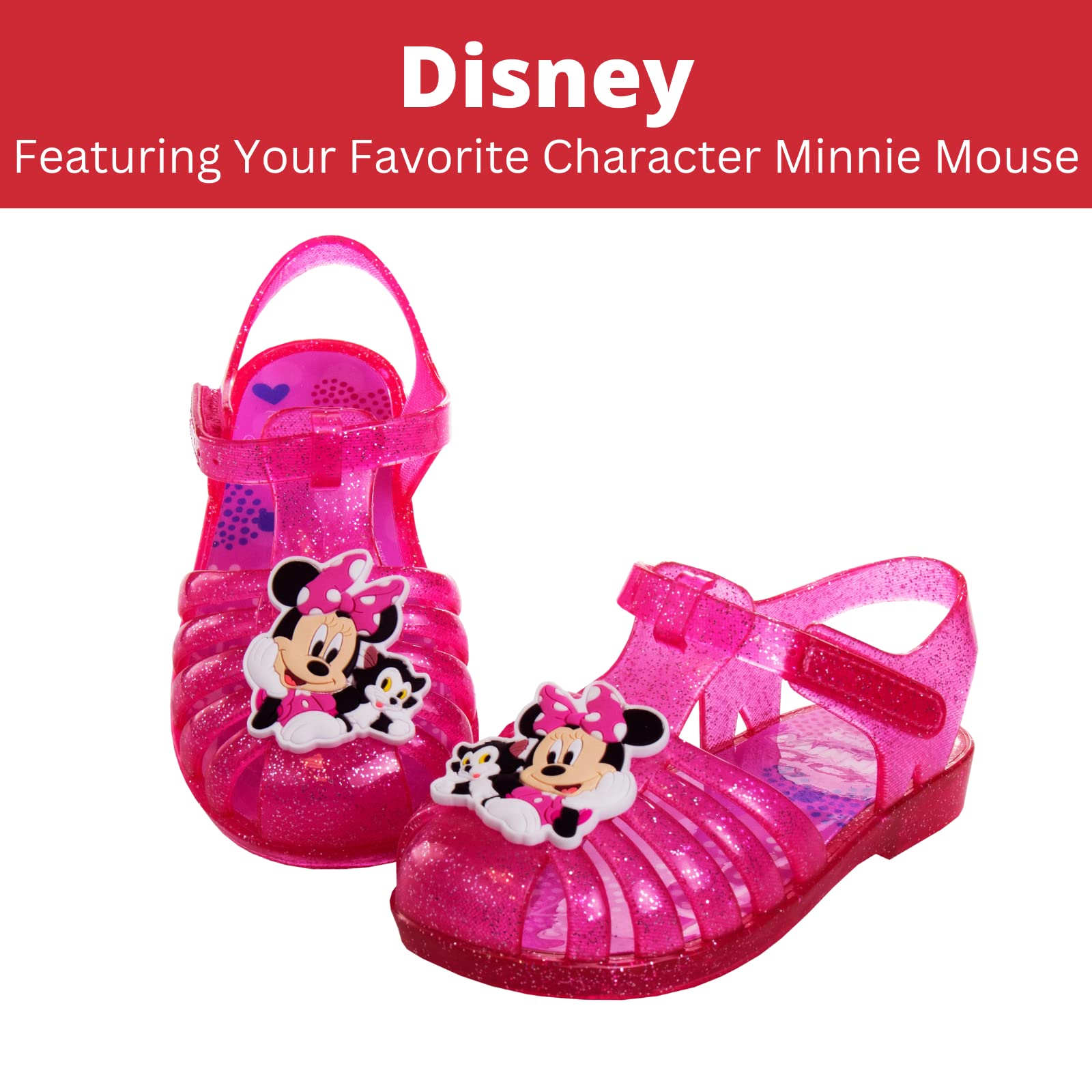 Disney Minnie Mouse Jelly Sandals - Ballet Summer Slides Beach Water Slip On, Pink Glitter (Toddler - Little Kid)