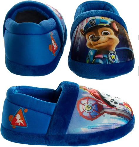 Pantuflas de Paw Patrol de Nickelodeon - Zapatillas de casa para niños Chase y Marshall - Pantuflas de casa suaves, cálidas y afelpadas para interiores - Orejas 3D azules (para niños pequeños)