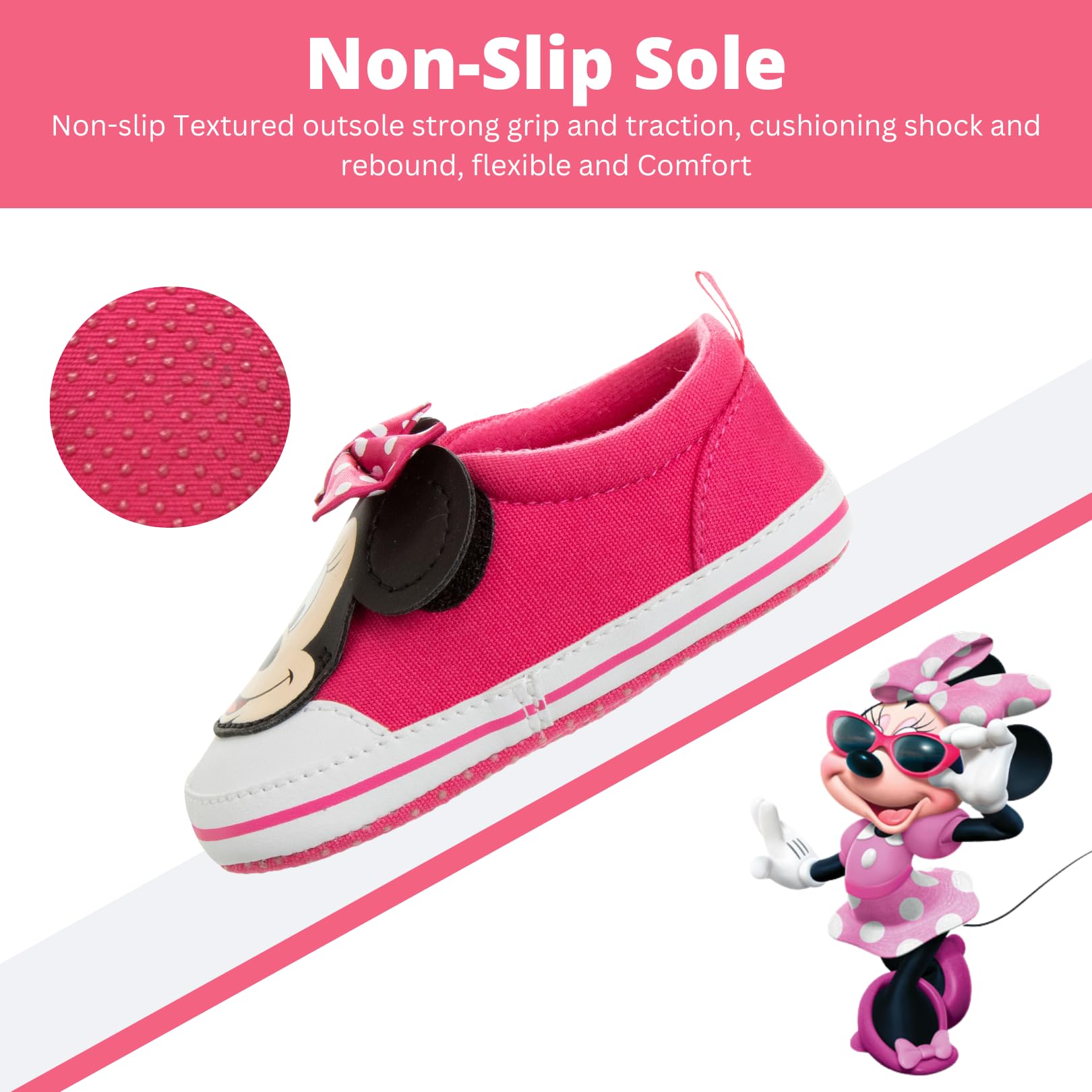 Zapatillas de deporte para bebé de Minnie Mouse, sin cordones, de color rosa (para bebés y niños pequeños)