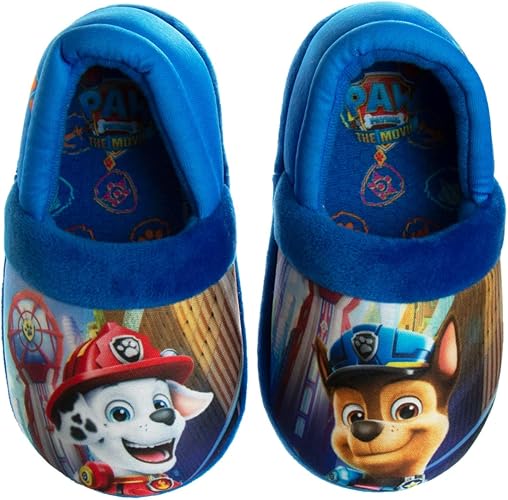 Pantuflas de Paw Patrol de Nickelodeon - Zapatillas de casa para niños Chase y Marshall - Pantuflas de casa suaves, cálidas y afelpadas para interiores - Orejas 3D azules (para niños pequeños)