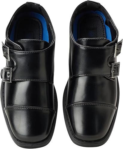 Zapatos de vestir para niño Josmo: mocasines Oxford con puntera con hebilla doble y cierre de velcro (niño pequeño/niño grande), talla 7 para niños pequeños, color negro