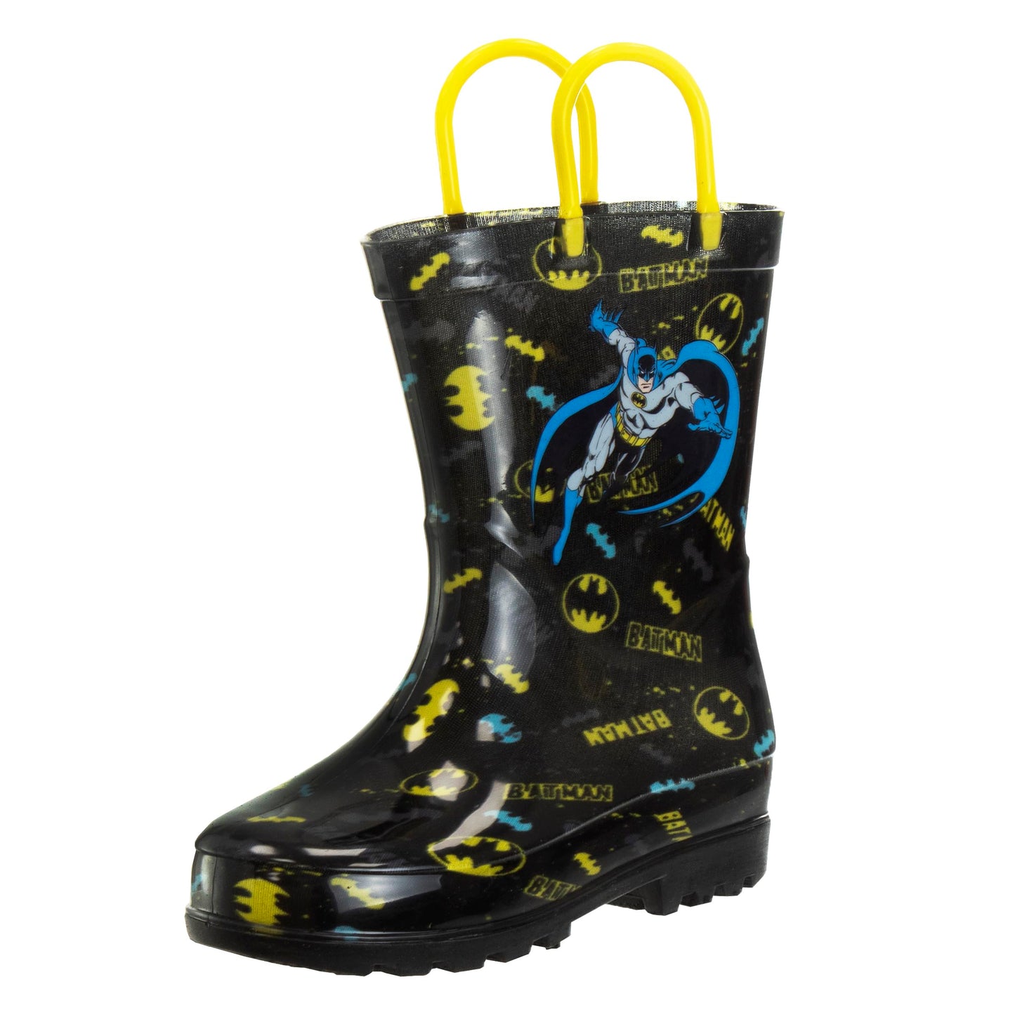 Botas de lluvia impermeables de Batman con asa fácil de tirar (para niños pequeños)