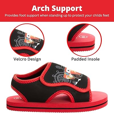 Josmo Cars Sandals Open Toe Adjustable Straps Waterproof Slides - Lightning McQueen Character Slip On Water Shoes - Black Red (Toddler - Little Kid)