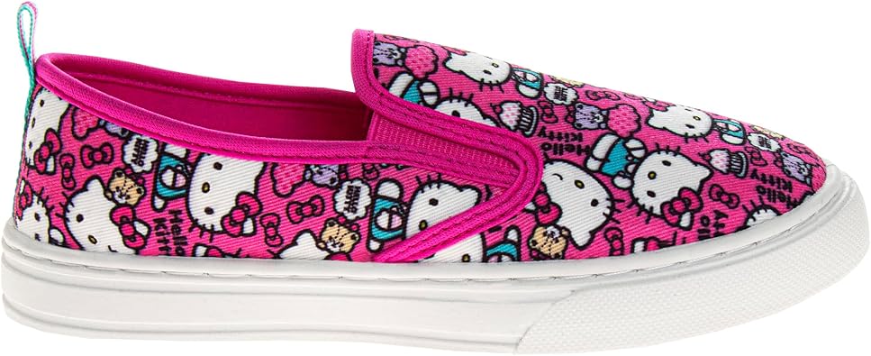 Hello Kitty Low Top Sneakers for Girls - Kids Casual Fashion Laceless Slip on Canvas Shoes - Fuchsia Pink (Little Kid - Big Kid)