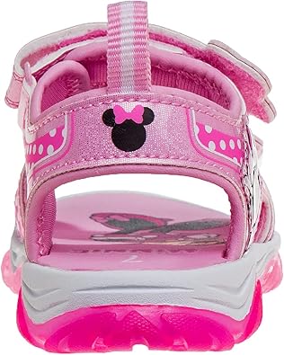 Disney Girls Minnie Mouse Sandals LED Light Up Water Shoes - Open Toe SlipOn Waterproof Adjustable Strap Character Slides - Pink Glitter (Toddler - Little Kid)