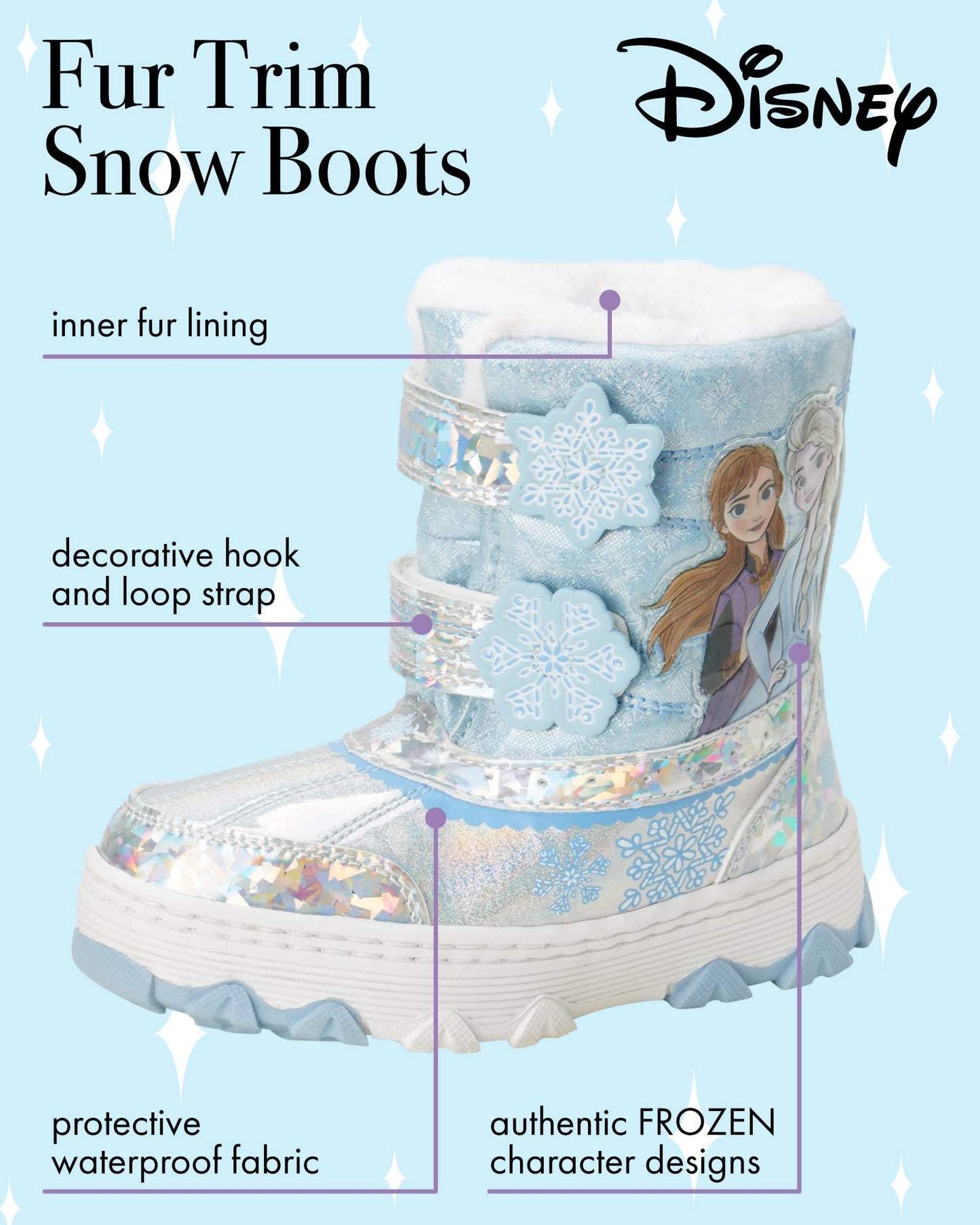 Disney Girls’ Frozen Boots – Elsa and Anna Fur Trim Snow Boots (Toddler/Little Kid)