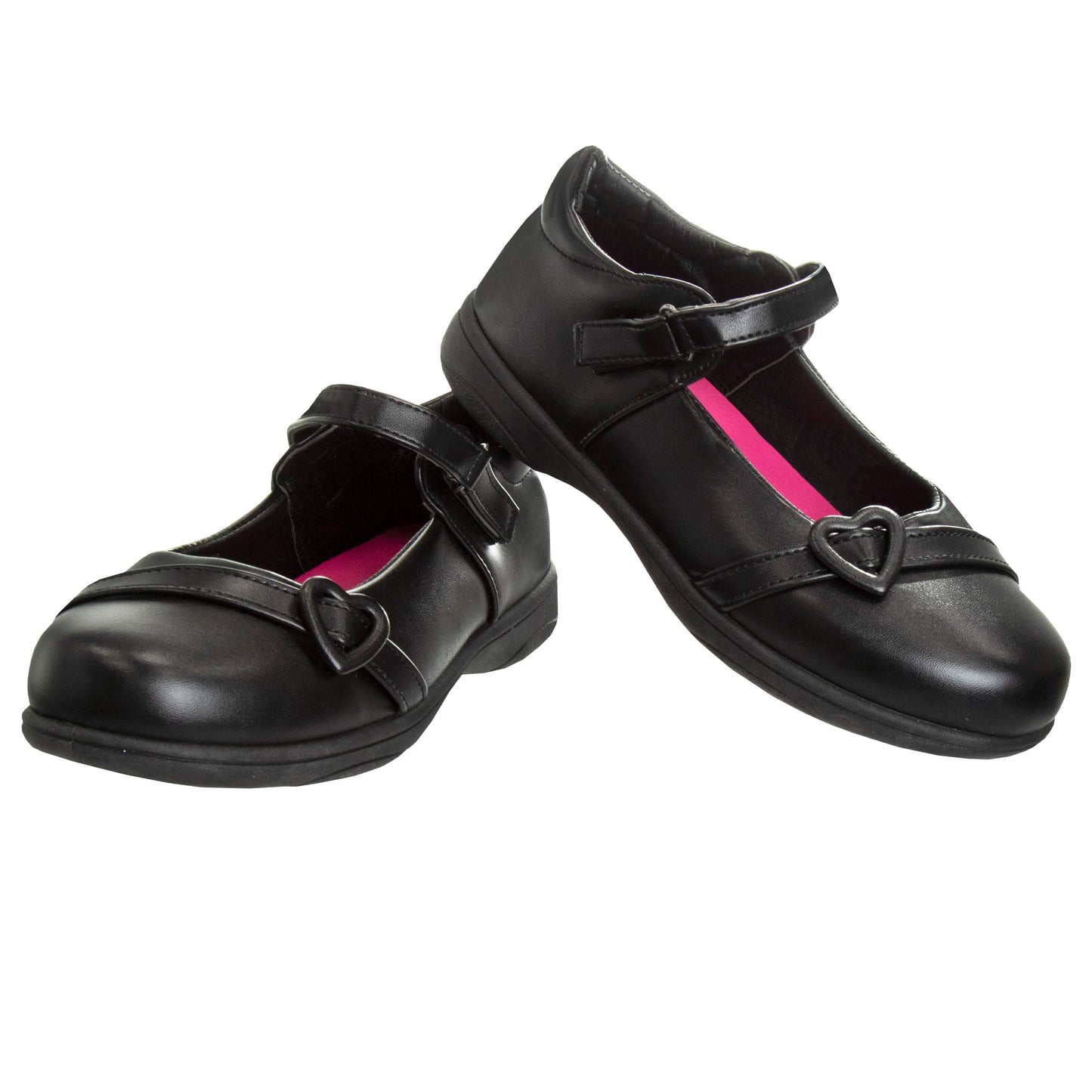 Zapatos de uniforme escolar Mary Jane con diseño de corazón para niña de Petalia - Corazón negro (talla 7 para niña grande)