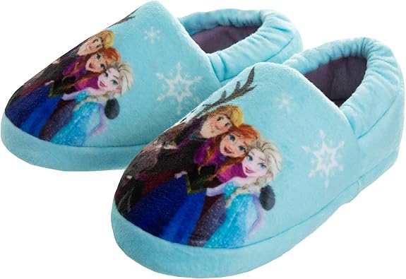 Disney Frozen Slippers Non-Slip Lightweight Comfy - Elsa Anna Fluffy Warm Comfort Soft Aline Plush Girls House Shoes - Ice Blue (Toddler - Little Kid)