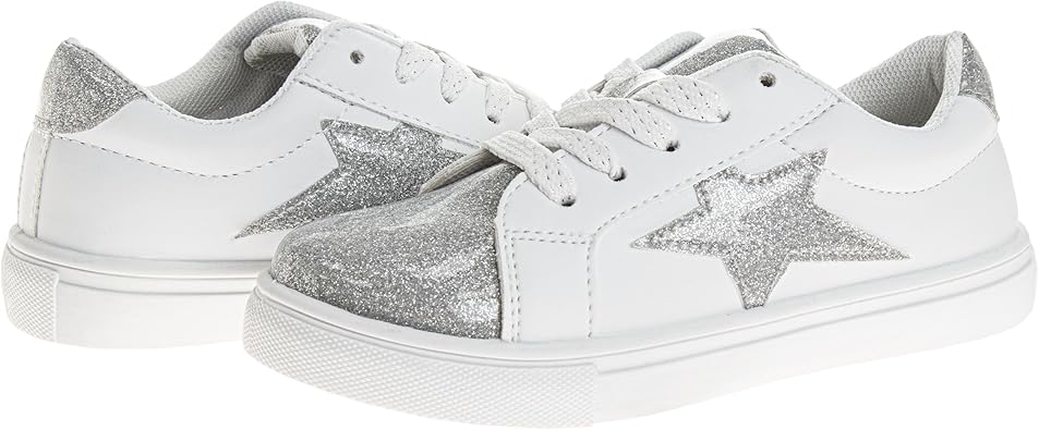 Zapatillas Kensie Girl con cordones antideslizantes - Zapatos casuales de moda de caña baja - Todo blanco (talla 11 para niñas pequeñas)