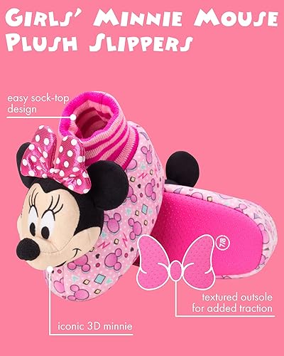 Pantuflas de Minnie Mouse para niñas de Josmo Kids, pantuflas cálidas de felpa para interiores, color fucsia y morado (para bebés y niños pequeños)