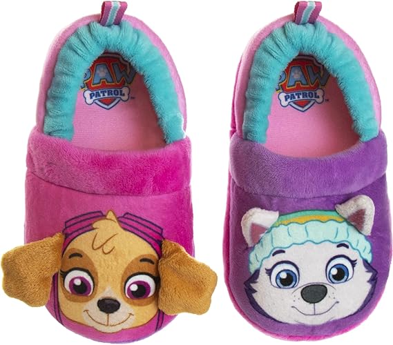 Josmo Kids Girls Paw patrol slippers - Skye and Everest indoor cute house shoes plush fuzzy shoes paw slippers kids slippers girls (toddler/little kid)