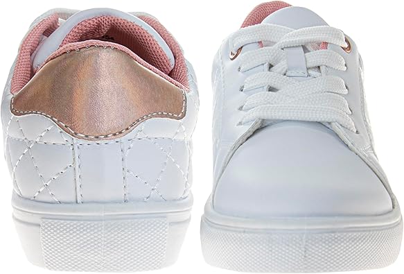 Zapatillas Kensie Girl con cordones antideslizantes - Zapatos casuales de moda de caña baja - Todo blanco (talla 11 para niñas pequeñas)