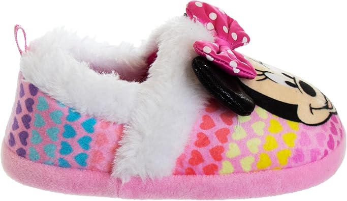 Pantuflas de Minnie Mouse para niñas de Josmo Kids, pantuflas cálidas de felpa para interiores, color fucsia y morado (para bebés y niños pequeños)