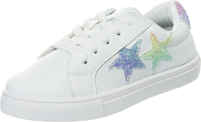 Zapatillas Kensie Girl con cordones antideslizantes - Zapatos casuales de moda de caña baja - Todo blanco (talla 11 para niñas pequeñas)