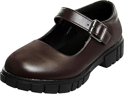 Zapatos Mary Jane con tiras en el tobillo y punta redonda para niñas de French Toast - Zapatos de vestir Oxford con plataforma gruesa Mary Jane - Negro (talla 7 para niñas pequeñas)