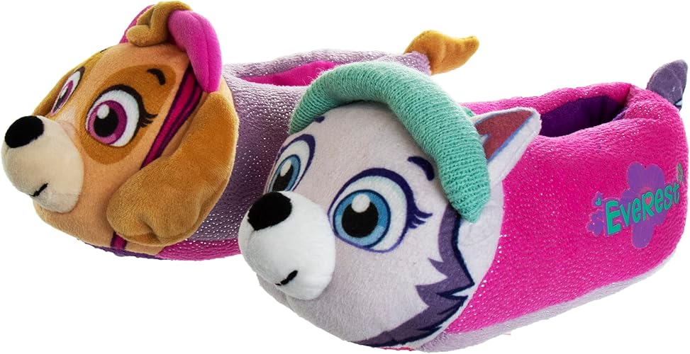 Pantuflas de la Patrulla Canina para niñas de Josmo Kids: lindas zapatillas de casa de Skye y Everest para interiores, pantuflas de felpa con forma de pata para niñas (niñas pequeñas/niñas pequeñas)