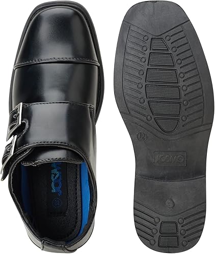 Zapatos de vestir para niño Josmo: mocasines Oxford con puntera con hebilla doble y cierre de velcro (niño pequeño/niño grande), talla 7 para niños pequeños, color negro