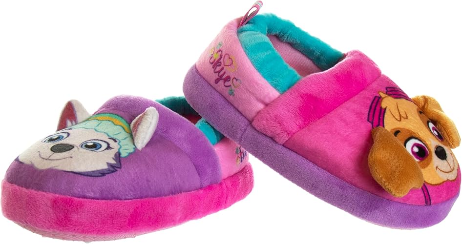 Josmo Kids Girls Paw patrol slippers - Skye and Everest indoor cute house shoes plush fuzzy shoes paw slippers kids slippers girls (toddler/little kid)