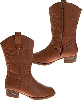 Botas vaqueras de estilo western para mujer de Josmo: botas vaqueras de estilo western hasta la pantorrilla para mujer, color negro (talla 6 para adultos)