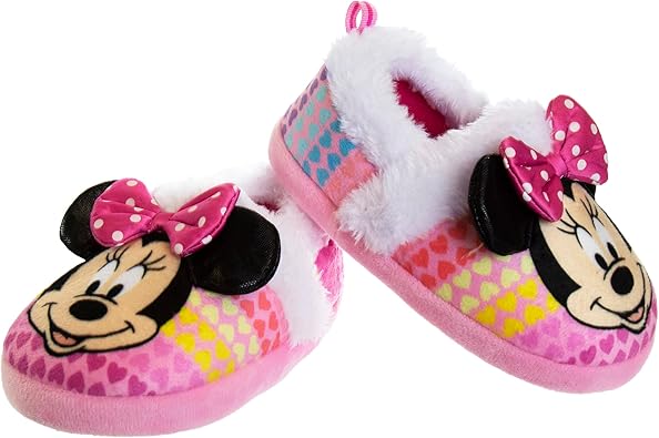 Pantuflas de Minnie Mouse para niñas de Josmo Kids, pantuflas cálidas de felpa para interiores, color fucsia y morado (para bebés y niños pequeños)