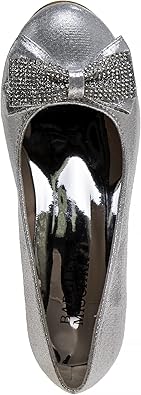 Zapatos de tacón de punta cerrada con lazo de Badgley Mischka: zapatos de vestir de tacón de moda con diamantes de imitación para niñas, color negro (talla 12 para niñas pequeñas)