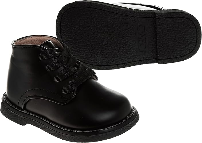 Josmo Baby - Zapatos unisex para caminar para niños y niñas, botas de vestir sintéticas ligeras, suela antideslizante, caña alta, color negro (talla 2 para bebés)