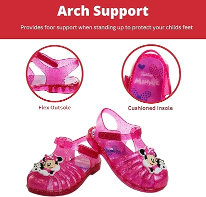 Disney Minnie Mouse Jelly Sandals - Ballet Summer Slides Beach Water Slip On, Pink Glitter (Toddler - Little Kid)