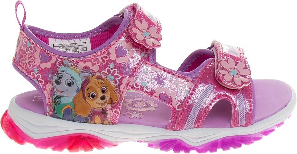 Zapatos con luces de la Patrulla Canina para niñas de Nickelodeon - Sandalias de verano - Zapatos para el agua para niños - Skye Everest Beach Correa ajustable Punta abierta Deporte al aire libre Personaje de héroe Luces (Niño pequeño/niña pequeña)