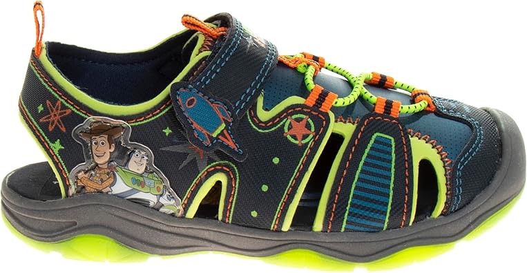 Sandalias de Disney Pixar Toy Story con luz LED y punta cerrada con correa ajustable - Buzz Lightyear Woody - Zapatos de playa de verano para exteriores para niños - Verde (bebés y niños pequeños)